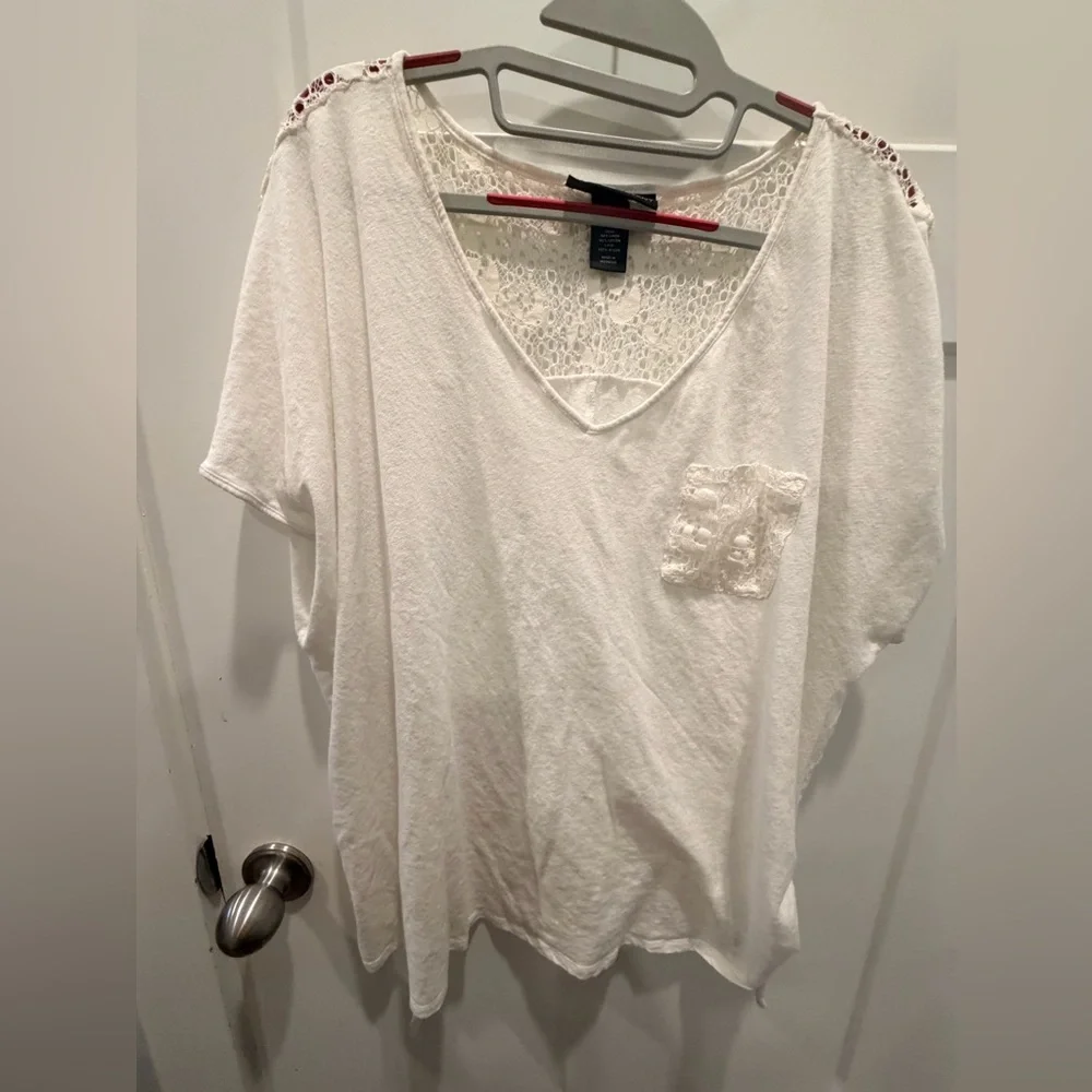 Lane Bryant White Crochet-Back Short Sleeve Top - Picture 1 of 9